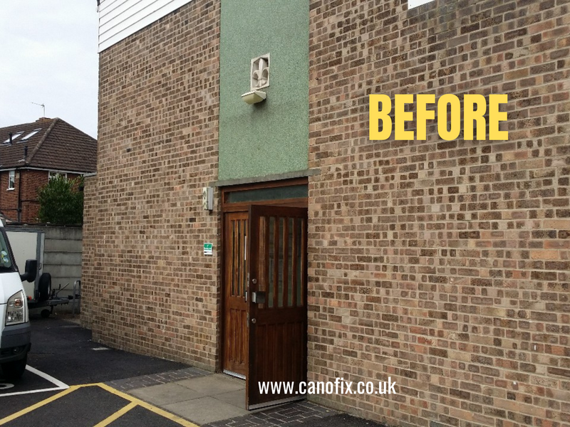 Before and After, the Canofix canopy for entrance door.